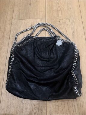 Stella McCartney Black Falabella Shaggy Deer Chain-Trim Tote